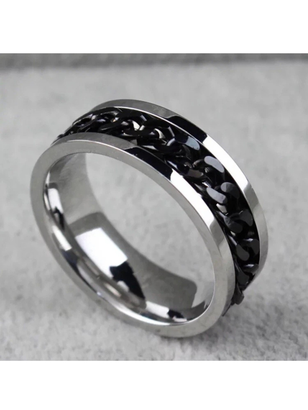 Stainless Steel Silver Black Chain Ring Band Size 8 10 12 1/2 13 3/4 12.5 13.75